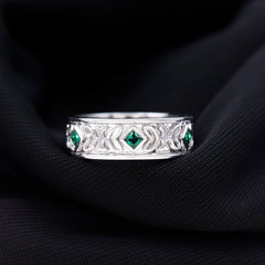 Princess Cut Lab Created Emerald Vintage Inspired Wedding Band