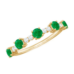 Real Emerald and Diamond Half Eternity Wedding Band Ring