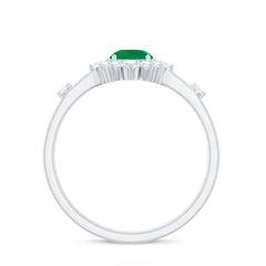 5mm Round Shape Emerald Promise Ring with Diamond Halo