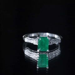 Vintage Inspired 5X7MM Emerald Cut Emerald Engagement Ring with Diamonds