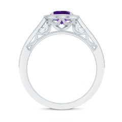 Vintage Inspired Oval Amethyst Engagement Ring with Diamond