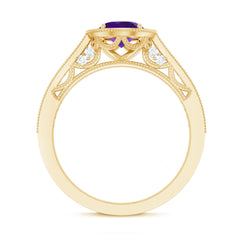 Vintage Inspired Oval Amethyst Engagement Ring with Diamond