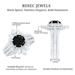 Vintage Style Black Spinel 3 Piece Ring Set with Moissanite