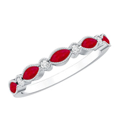 Natural Marquise Ruby Half Eternity Ring with Moissanite
