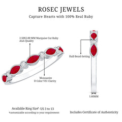 Natural Marquise Ruby Half Eternity Ring with Moissanite