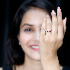Natural Marquise Ruby Half Eternity Ring with Moissanite