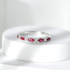 Natural Marquise Ruby Half Eternity Ring with Moissanite