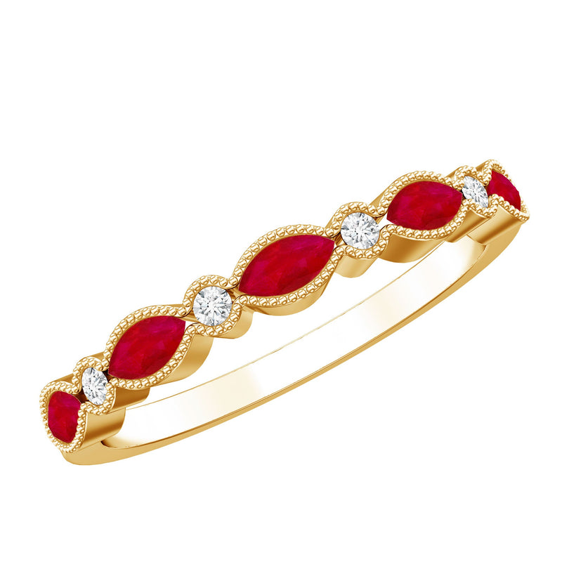 Natural Marquise Ruby Half Eternity Ring with Moissanite