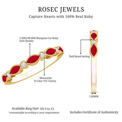 Natural Marquise Ruby Half Eternity Ring with Moissanite