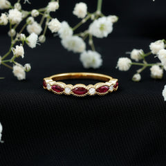 Natural Marquise Ruby Half Eternity Ring with Moissanite