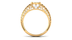 Round Cut Real Diamond Engagement Ring with Gold Filigree Shank