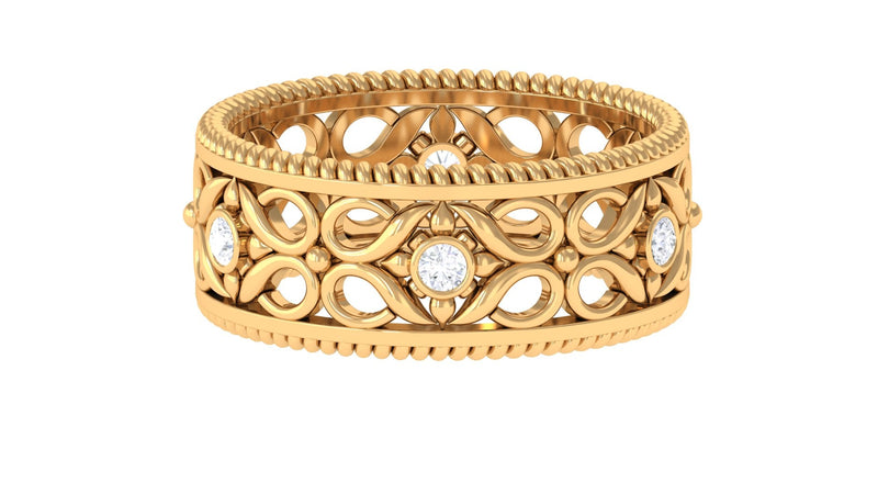 Vintage Inspired Real Diamond Wedding Band Ring