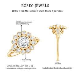 Certified Moissanite Bezel Set Engagement Ring