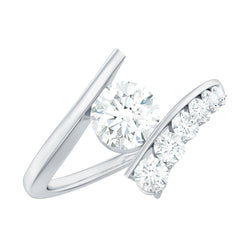 6 MM Certified Round Moissanite Bypass Engagement Ring