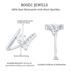 6 MM Certified Round Moissanite Bypass Engagement Ring