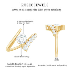 6 MM Certified Round Moissanite Bypass Engagement Ring