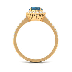 2 CT Oval Cut London Blue Topaz Solitaire Ring with Diamond Halo