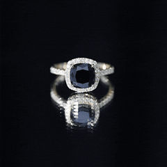 Vintage Inspired Lab Created Black Diamond Engagement Ring with Diamond