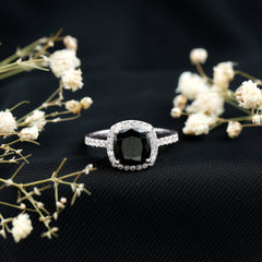 Vintage Inspired Lab Created Black Diamond Engagement Ring with Diamond