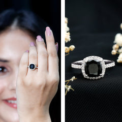 Vintage Inspired Lab Created Black Diamond Engagement Ring with Diamond