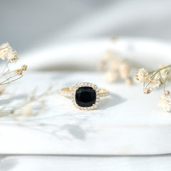 Vintage Inspired Lab Created Black Diamond Engagement Ring with Diamond