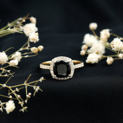 Vintage Inspired Lab Created Black Diamond Engagement Ring with Diamond