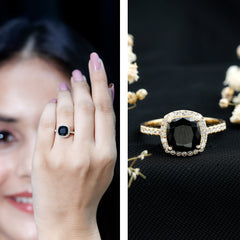 Vintage Inspired Lab Created Black Diamond Engagement Ring with Diamond