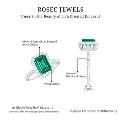 Lab Grown Emerald Halo Engagement Ring With Real Diamond