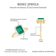 Lab Grown Emerald Halo Engagement Ring With Real Diamond
