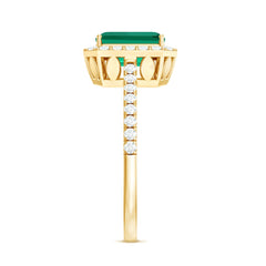 Lab Grown Emerald Halo Engagement Ring With Real Diamond