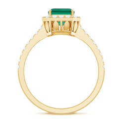 Lab Grown Emerald Halo Engagement Ring With Real Diamond