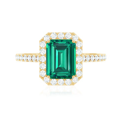 Lab Grown Emerald Halo Engagement Ring With Real Diamond