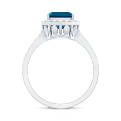 Real 8mm London Blue Topaz Asscher Cut Engagement Ring with Diamond