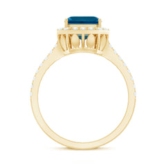 Real 8mm London Blue Topaz Asscher Cut Engagement Ring with Diamond