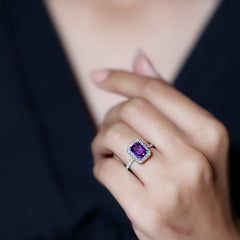 2.25 CT Octagon Cut Amethyst Solitaire Ring with Diamond Side Stones