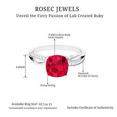 Cushion Cut Solitaire Lab Grown Ruby Infinity Engagement Ring with Diamond