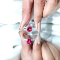 Cushion Cut Solitaire Lab Grown Ruby Infinity Engagement Ring with Diamond