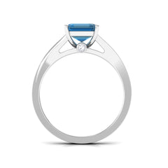 8mm Asscher Cut London Blue Topaz Split Shank Engagement Ring with Diamond