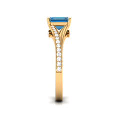 8mm Asscher Cut London Blue Topaz Split Shank Engagement Ring with Diamond