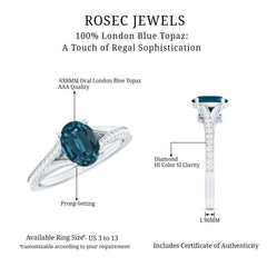 6X8mm Oval Cut London Blue Topaz Engagement Ring with Diamond Split Shank