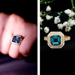 8mm Asscher Cut London Blue Topaz Art Deco Engagement Ring with Double Halo