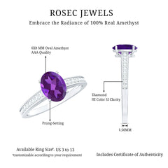 4 Prong Set Amethyst Solitaire and Diamond Ring