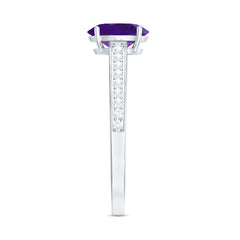 4 Prong Set Amethyst Solitaire and Diamond Ring