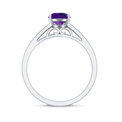 4 Prong Set Amethyst Solitaire and Diamond Ring