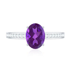 4 Prong Set Amethyst Solitaire and Diamond Ring