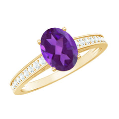 4 Prong Set Amethyst Solitaire and Diamond Ring