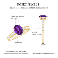 4 Prong Set Amethyst Solitaire and Diamond Ring