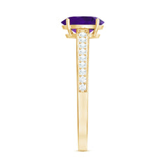 4 Prong Set Amethyst Solitaire and Diamond Ring