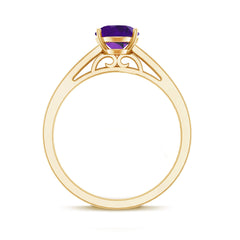 4 Prong Set Amethyst Solitaire and Diamond Ring