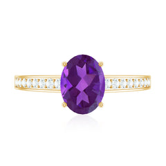 4 Prong Set Amethyst Solitaire and Diamond Ring
